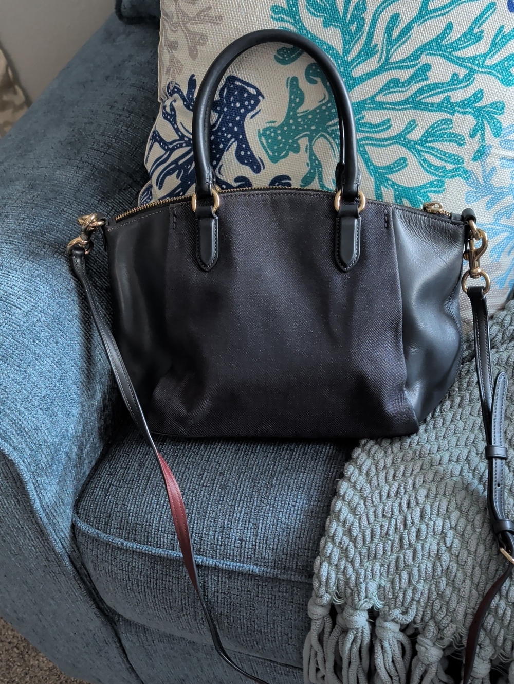 Coach Black Canvas and Leather Shoulder Satchel with Removable Strap